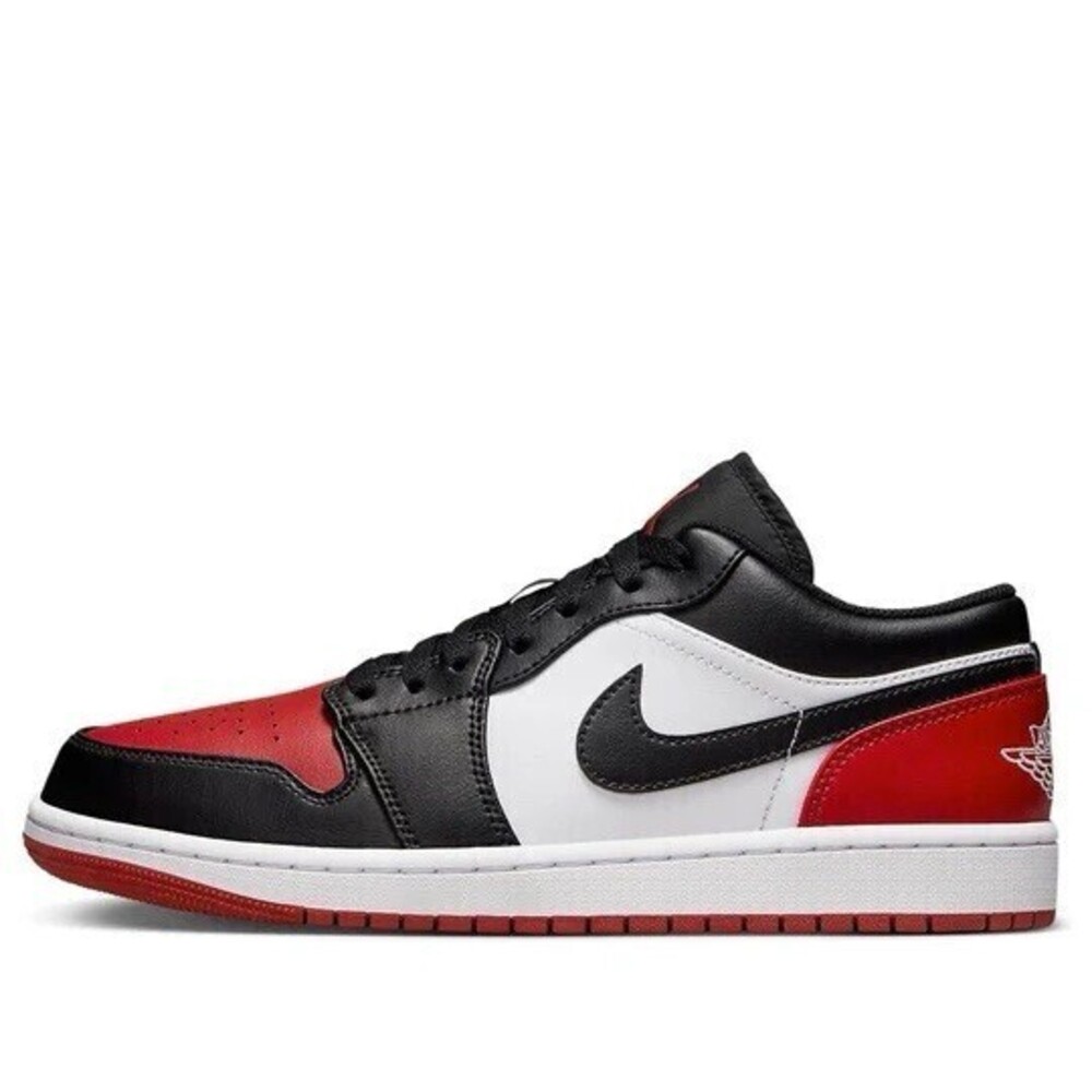 Size 10 Nike Air Jordan 1 Low Bred Toe 2.0 Black Red Men's Shoes 553558-161